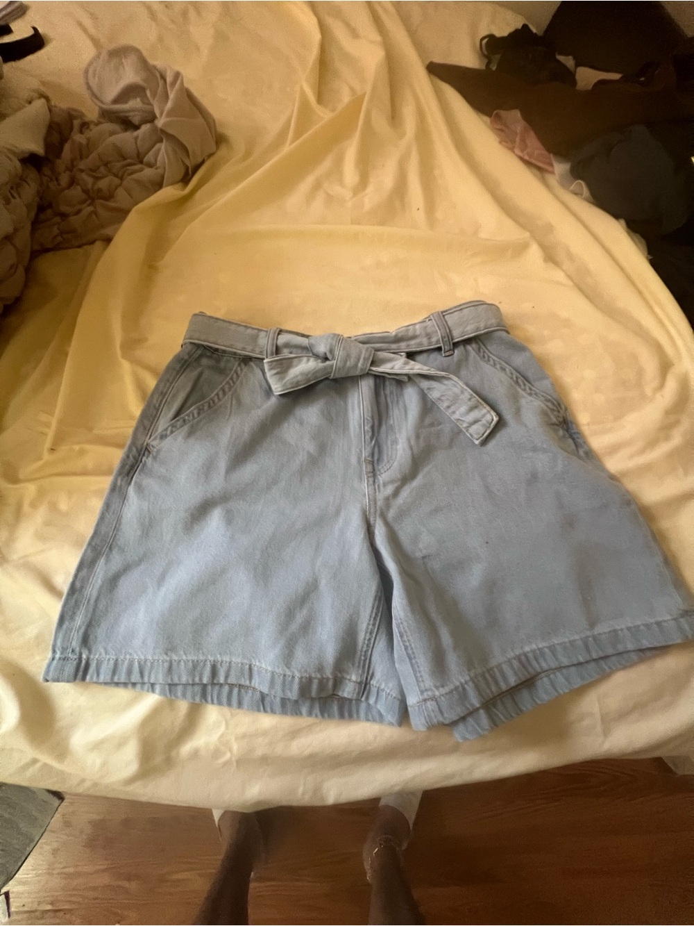 Tommy Hilfiger Light Blue Denim Tie-Belt Shorts